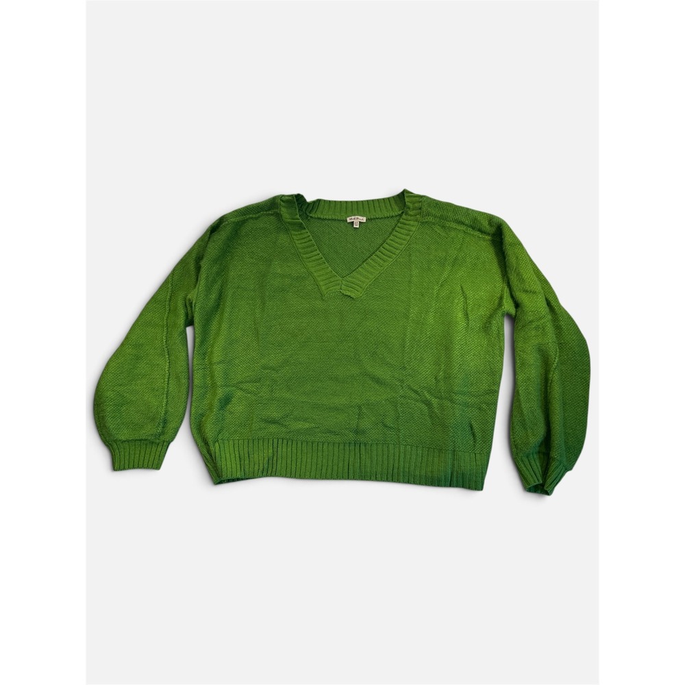 White Birch Green V-Neck Textured Knit Balloon Sleeve Sweater 2X T11152P